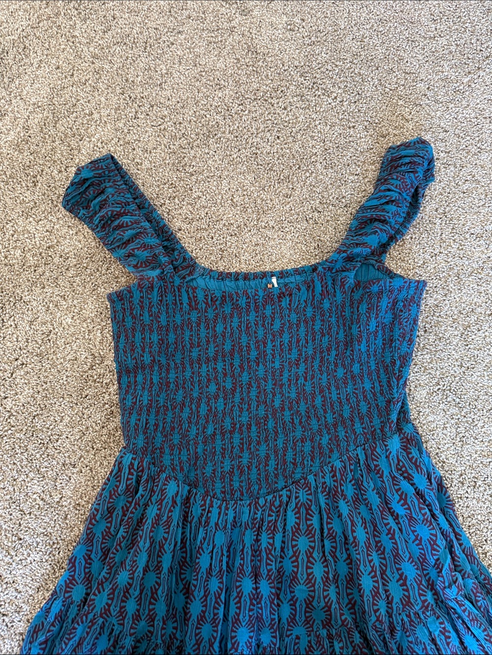 Free People Teal and Black Smocked Mini Dress - Picture 2 of 3